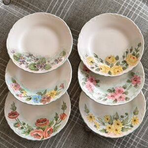 Set of 6 Handpainted Decorative Floral Plates
